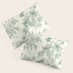 Toile de Jouy Wild Roses Forest Green Floral Pillow Sham Gallery Image 3