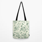 Toile de Jouy Wild Roses Forest Green Floral Tote Bag Gallery Image 2