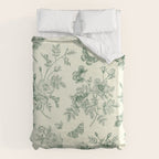 Toile de Jouy Wild Roses Forest Green Floral Duvet Cover Gallery Image 6