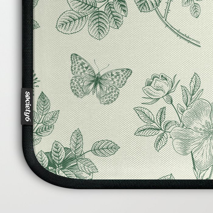 Toile de Jouy Wild Roses Forest Green Floral Laptop Sleeve Gallery Image 3