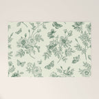Toile de Jouy Wild Roses Forest Green Floral Welcome Mat Gallery Image 1