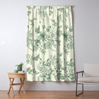 Toile de Jouy Wild Roses Forest Green Floral Window Curtain Gallery Image 5