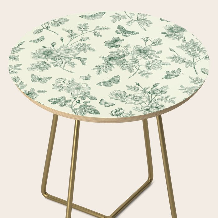 Toile de Jouy Wild Roses Forest Green Floral Side Table Gallery Image 2