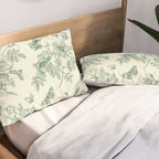 Toile de Jouy Wild Roses Forest Green Floral Pillow Sham Gallery Image 2