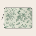 Toile de Jouy Wild Roses Forest Green Floral Laptop Sleeve Gallery Image 1