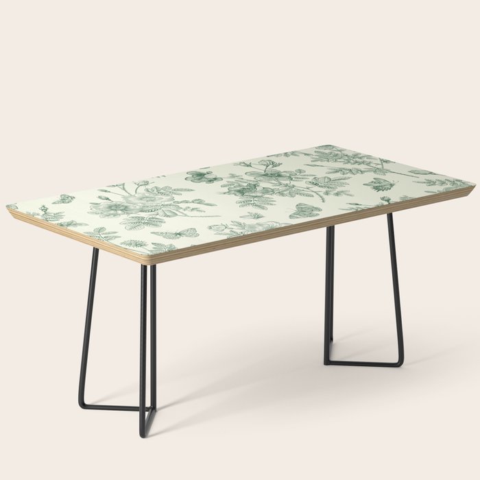 Toile de Jouy Wild Roses Forest Green Floral Coffee Table Gallery Image 1