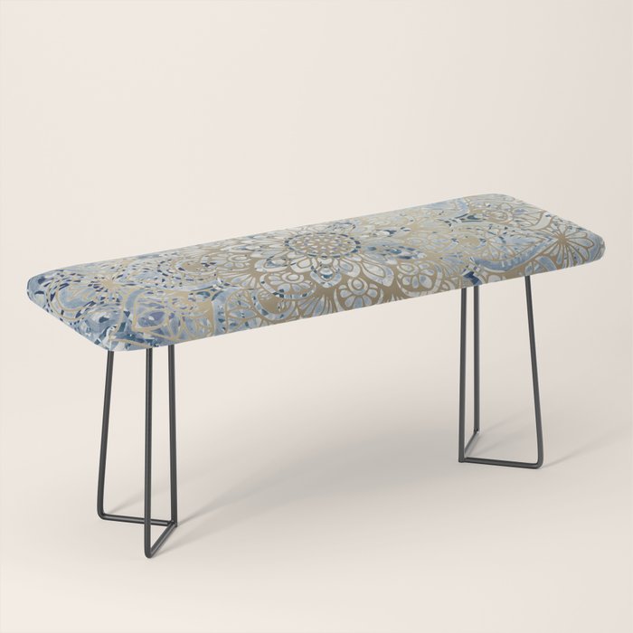 Mandala Flower, Blue and Gold, Floral Prints Bench Gallery Image 1