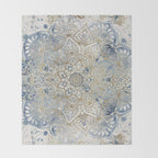 Mandala Flower, Blue and Gold, Floral Prints Throw Blanket Gallery Image 2