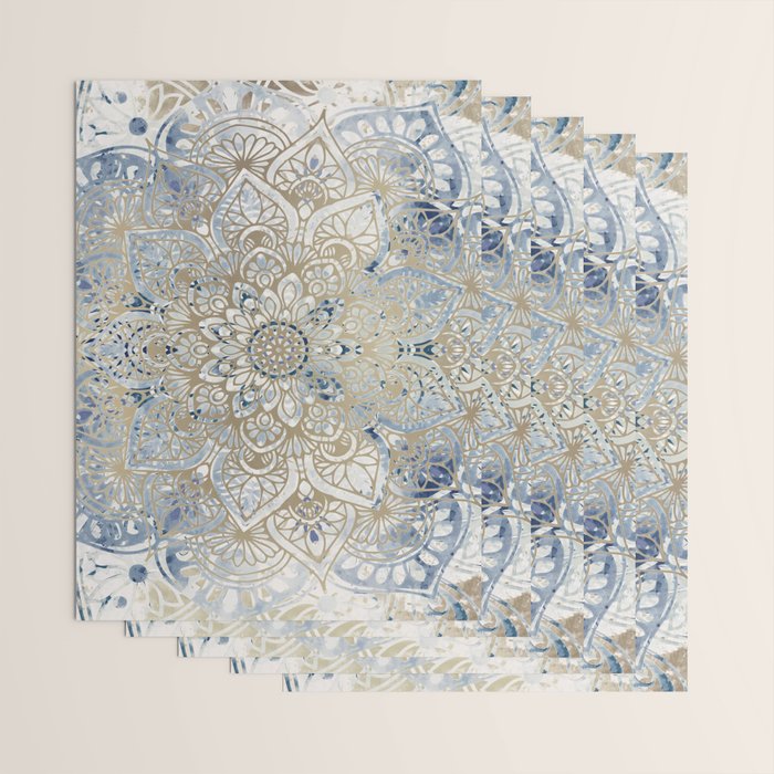 Mandala Flower, Blue and Gold, Floral Prints Wrapping Paper Gallery Image 3