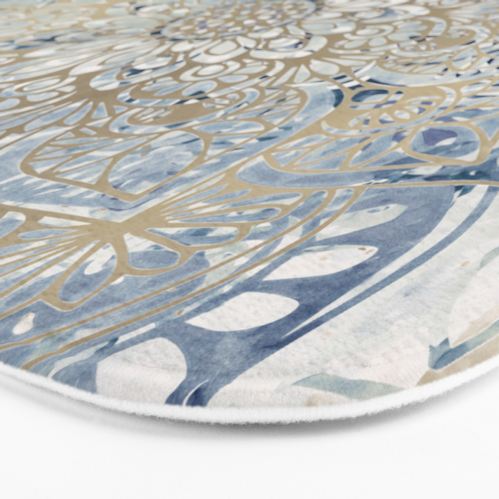 Mandala Flower, Blue and Gold, Floral Prints Bath Mat Gallery Image 3