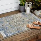 Mandala Flower, Blue and Gold, Floral Prints Outdoor Rug Gallery Image 2