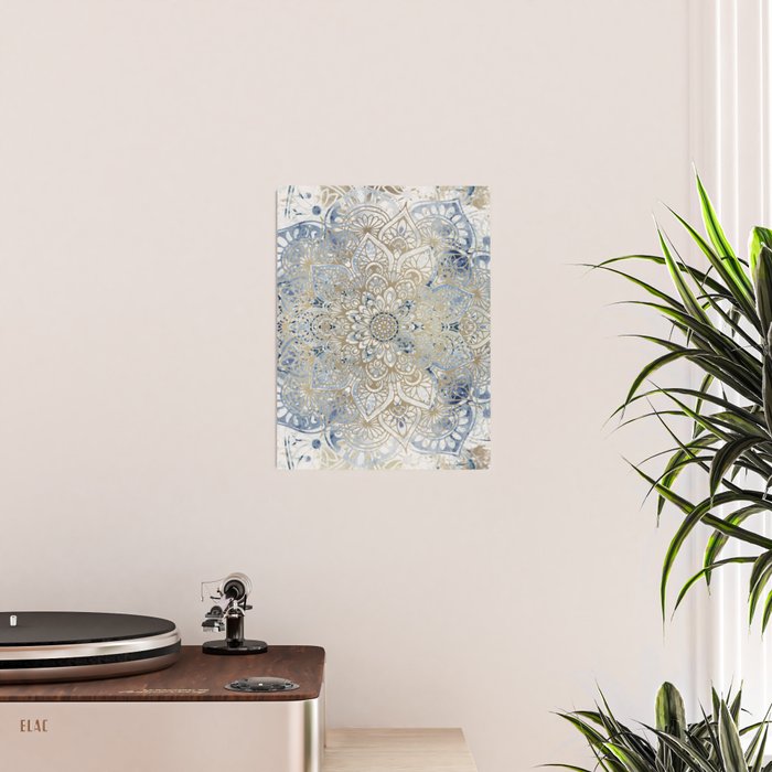 Mandala Flower, Blue and Gold, Floral Prints Poster Gallery Image 2