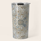 Mandala Flower, Blue and Gold, Floral Prints Travel Mug Gallery Image 1