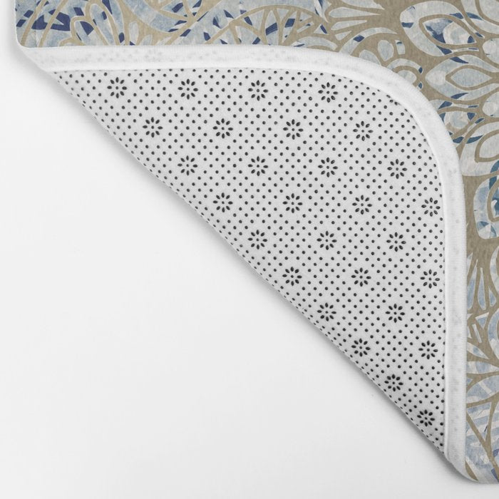 Mandala Flower, Blue and Gold, Floral Prints Bath Mat Gallery Image 2