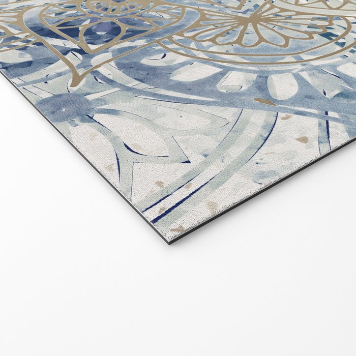 Mandala Flower, Blue and Gold, Floral Prints Welcome Mat Gallery Image 2