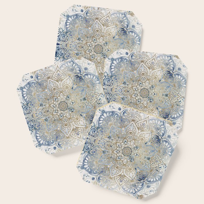 Mandala Flower, Blue and Gold, Floral Prints Coaster Gallery Image 1