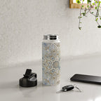 Mandala Flower, Blue and Gold, Floral Prints Water Bottle Gallery Image 4
