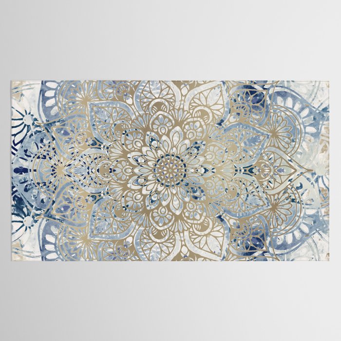 Mandala Flower, Blue and Gold, Floral Prints Tablecloth Gallery Image 2