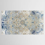 Mandala Flower, Blue and Gold, Floral Prints Tablecloth Gallery Image 2