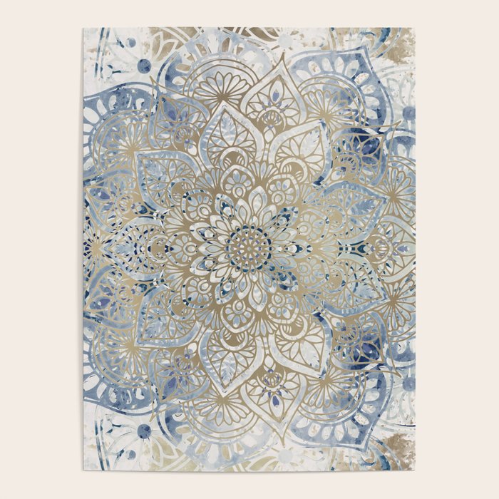 Mandala Flower, Blue and Gold, Floral Prints Poster Gallery Image 4