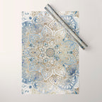 Mandala Flower, Blue and Gold, Floral Prints Wrapping Paper Gallery Image 1