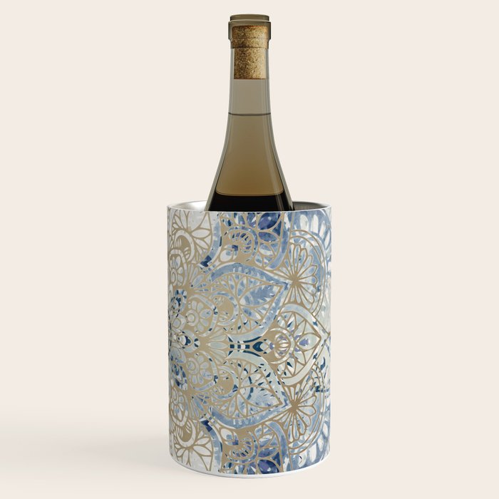 Mandala Flower, Blue and Gold, Floral Prints Wine Chiller Gallery Image 3