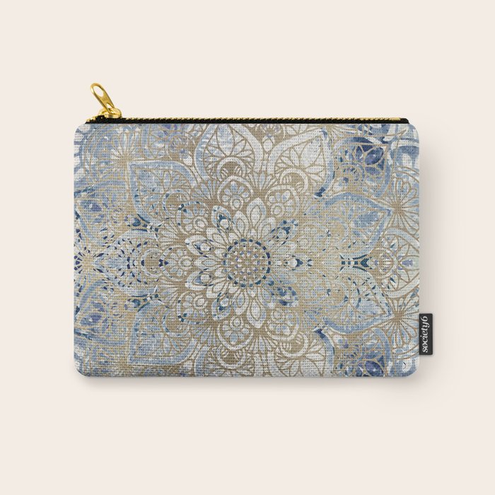 Mandala Flower, Blue and Gold, Floral Prints Carry All Pouch Gallery Image 1