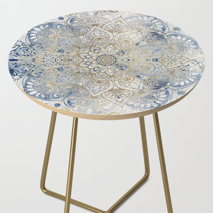 Mandala Flower, Blue and Gold, Floral Prints Side Table Gallery Image 2