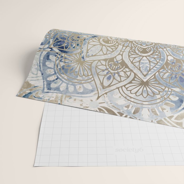 Mandala Flower, Blue and Gold, Floral Prints Wrapping Paper Gallery Image 2