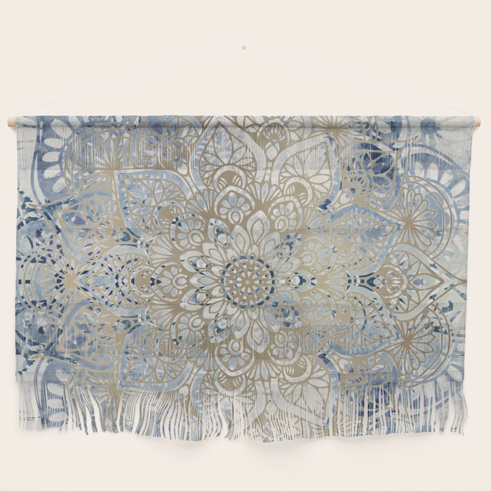 Mandala Flower, Blue and Gold, Floral Prints Wall Hanging Gallery Image 1