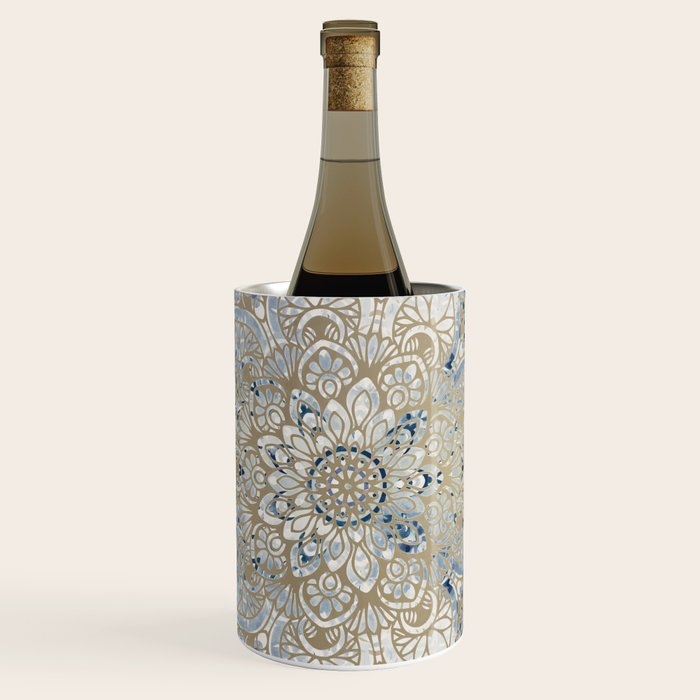 Mandala Flower, Blue and Gold, Floral Prints Wine Chiller Gallery Image 1