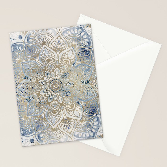 Mandala Flower, Blue and Gold, Floral Prints Stationery Card Gallery Image 2
