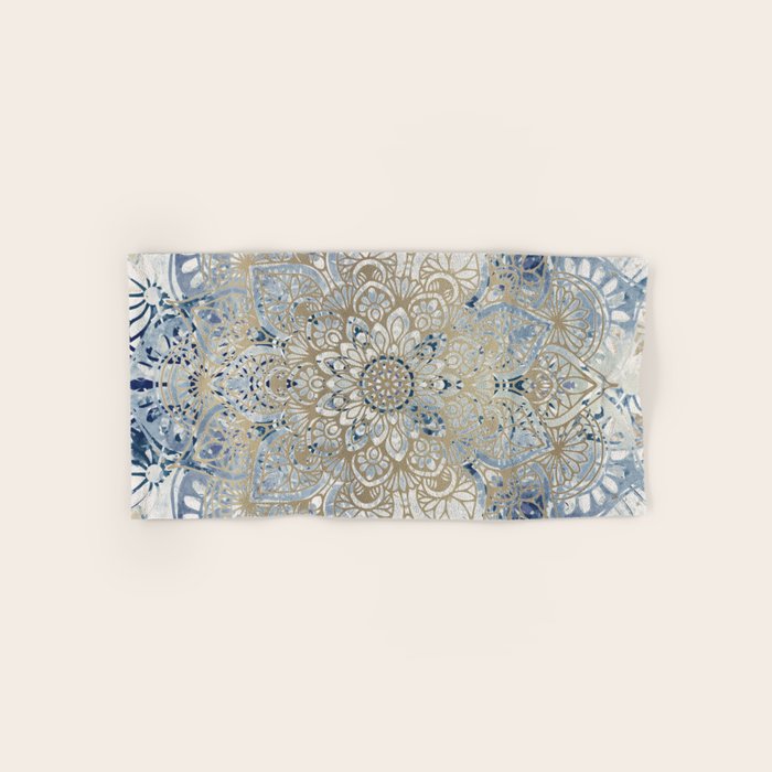 Mandala Flower, Blue and Gold, Floral Prints Hand & Bath Towel Gallery Image 1