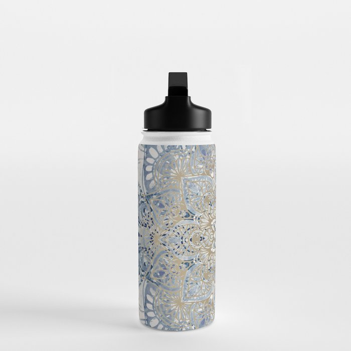 Mandala Flower, Blue and Gold, Floral Prints Water Bottle Gallery Image 3