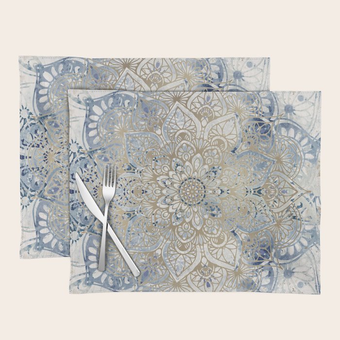 Mandala Flower, Blue and Gold, Floral Prints Placemat Gallery Image 1