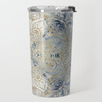 Mandala Flower, Blue and Gold, Floral Prints Travel Mug Gallery Image 2