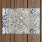 Mandala Flower, Blue and Gold, Floral Prints Outdoor Rug Gallery Image 1