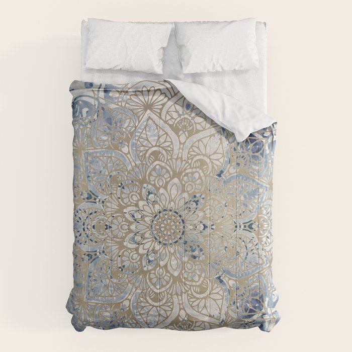 Mandala Flower, Blue and Gold, Floral Prints Comforter Gallery Image 6
