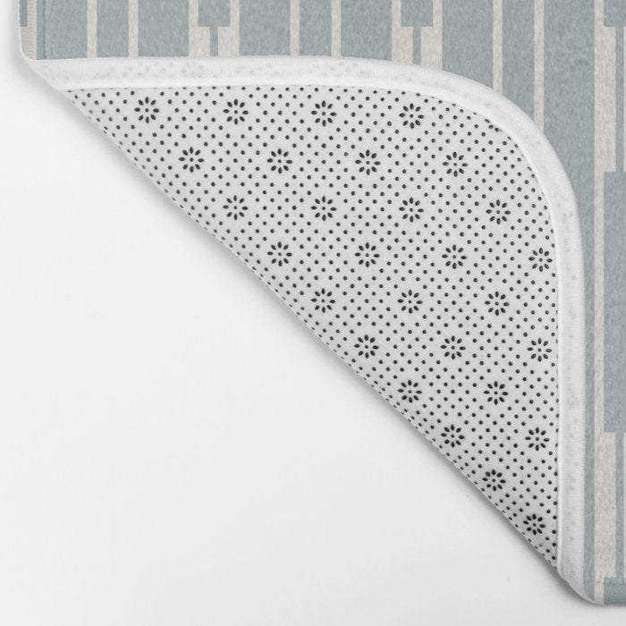 Minimalist Geo Chain Vertical  Block Stripe Pattern in Light Blue Gray and Cream Bath Mat Gallery Image 2