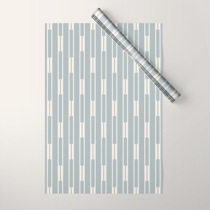 Minimalist Geo Chain Vertical  Block Stripe Pattern in Light Blue Gray and Cream Wrapping Paper Gallery Image 1