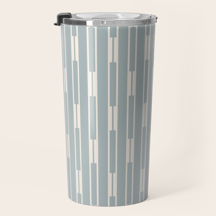 Minimalist Geo Chain Vertical  Block Stripe Pattern in Light Blue Gray and Cream Travel Mug Gallery Image 3