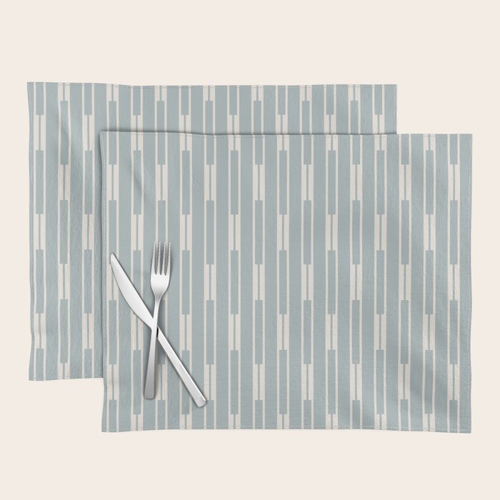 Minimalist Geo Chain Vertical  Block Stripe Pattern in Light Blue Gray and Cream Placemat Gallery Image 1