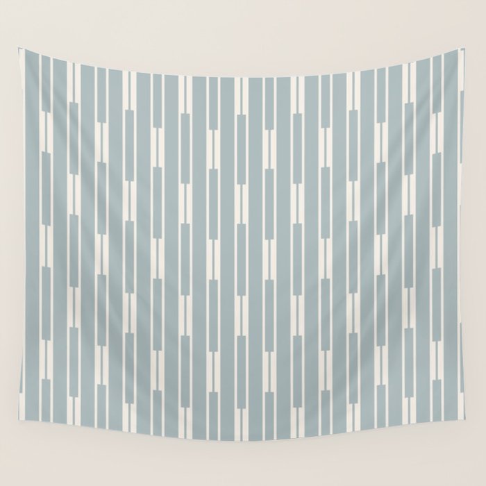Minimalist Geo Chain Vertical  Block Stripe Pattern in Light Blue Gray and Cream Wall Tapestry Gallery Image 4