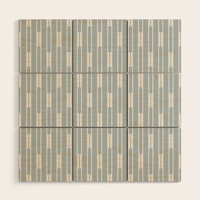 Minimalist Geo Chain Vertical  Block Stripe Pattern in Light Blue Gray and Cream Wood Wall Art Gallery Image 1