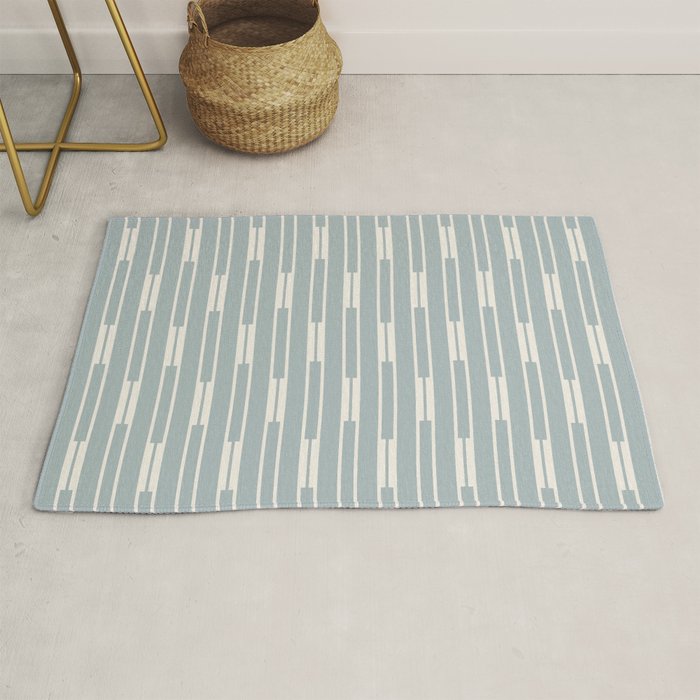 Minimalist Geo Chain Vertical  Block Stripe Pattern in Light Blue Gray and Cream Rug Gallery Image 1