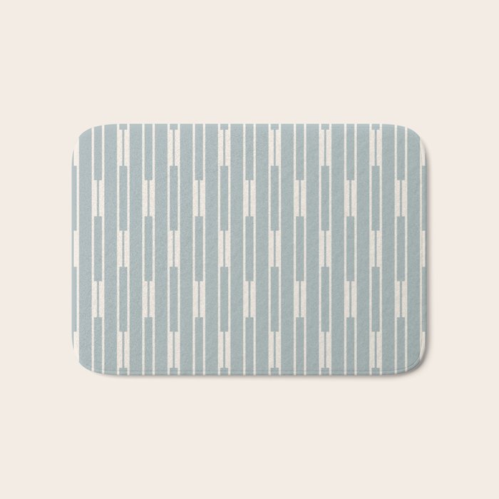Minimalist Geo Chain Vertical  Block Stripe Pattern in Light Blue Gray and Cream Bath Mat Gallery Image 1