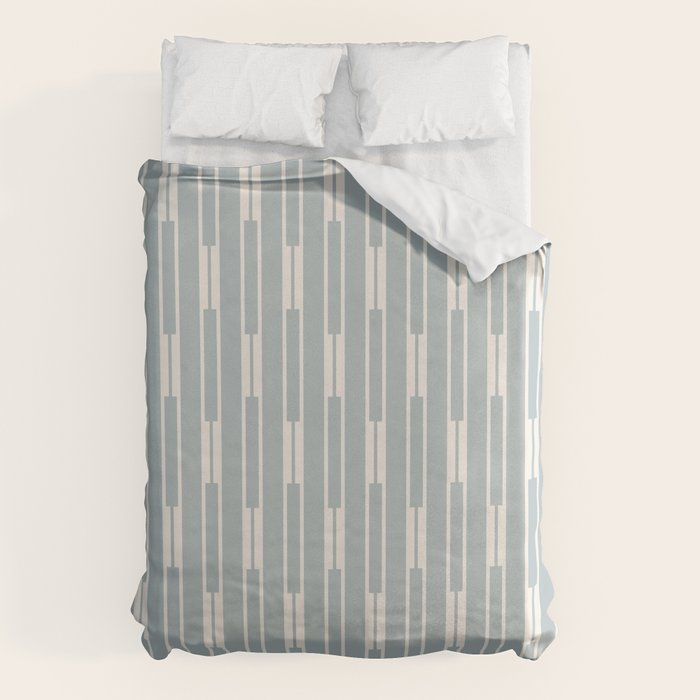 Minimalist Geo Chain Vertical  Block Stripe Pattern in Light Blue Gray and Cream Duvet Cover Gallery Image 6
