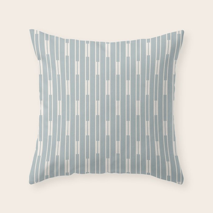 Minimalist Geo Chain Vertical  Block Stripe Pattern in Light Blue Gray and Cream Throw Pillow Gallery Image 1