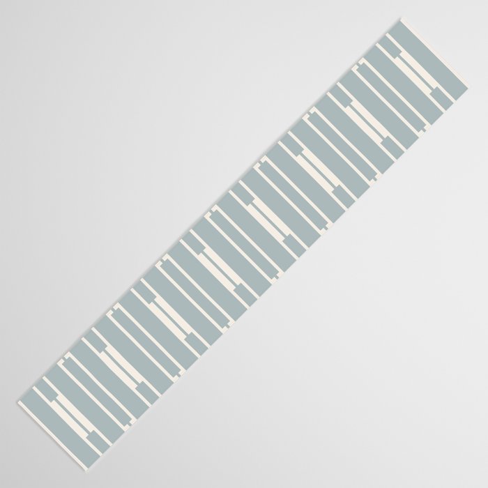 Minimalist Geo Chain Vertical  Block Stripe Pattern in Light Blue Gray and Cream Table Runner Gallery Image 3