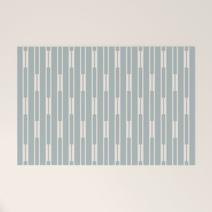 Minimalist Geo Chain Vertical  Block Stripe Pattern in Light Blue Gray and Cream Welcome Mat Gallery Image 1